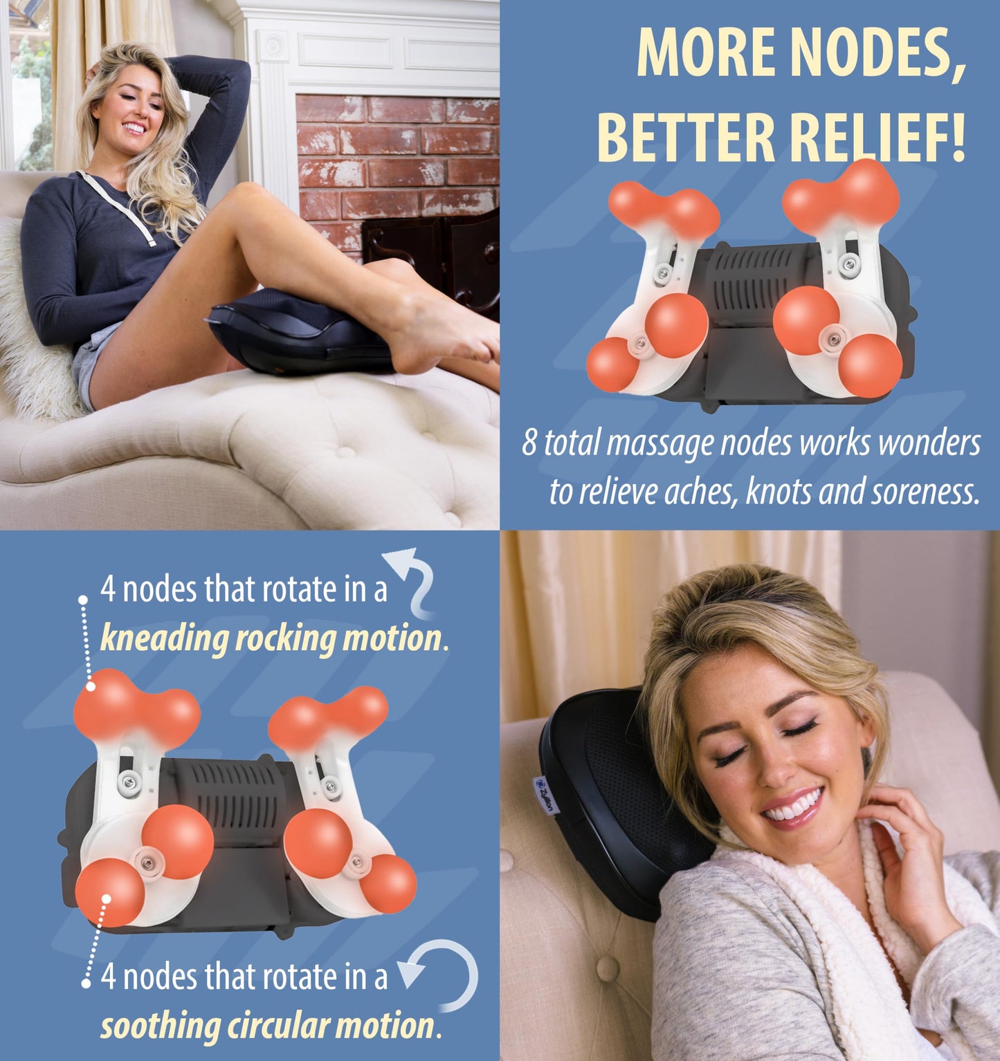 Zyllion Shiatsu Back and Neck Massager with Heat (FSA HSA Eligible) 3D Kneading 8-Node Electric Deep Tissue Massage Pillow for Muscle Pain Relief, Arthritis, Sciatica on Shoulder, Leg, Foot ZMA-25