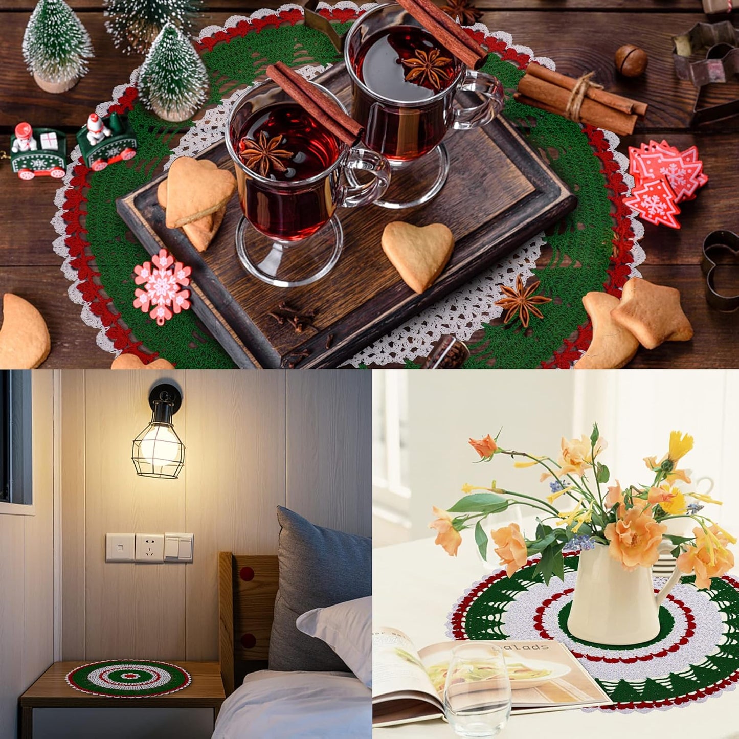 19 Inch One Piece Christmas Doily Crochet for Dressers and End Tables Crafts Large Doilies Cloth Lace Placemats
