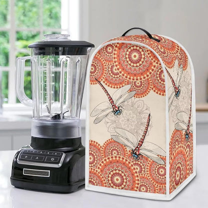 Dragonfly Floral Blender Cover, Orange Mandala Stand Mixer Cover with Top Handle, Personalized Coffee Machine Dust