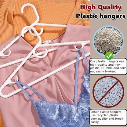 Amber Home Heavy Duty Plastic Hangers - Non-Slip White Clothes Hangers with Pants Bar | 36 Pack for Closet Organization