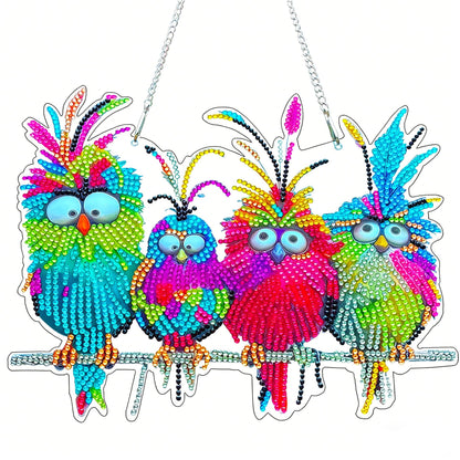 Diamond Art Painting Kits for Adults Beginners & Teens, Easy Gem Art Owls Gem by Number, 5D Small Hanging Diamond Art Birds DIY Craft for Window Wall Decor, Unique Gift 9.5x7.5 in