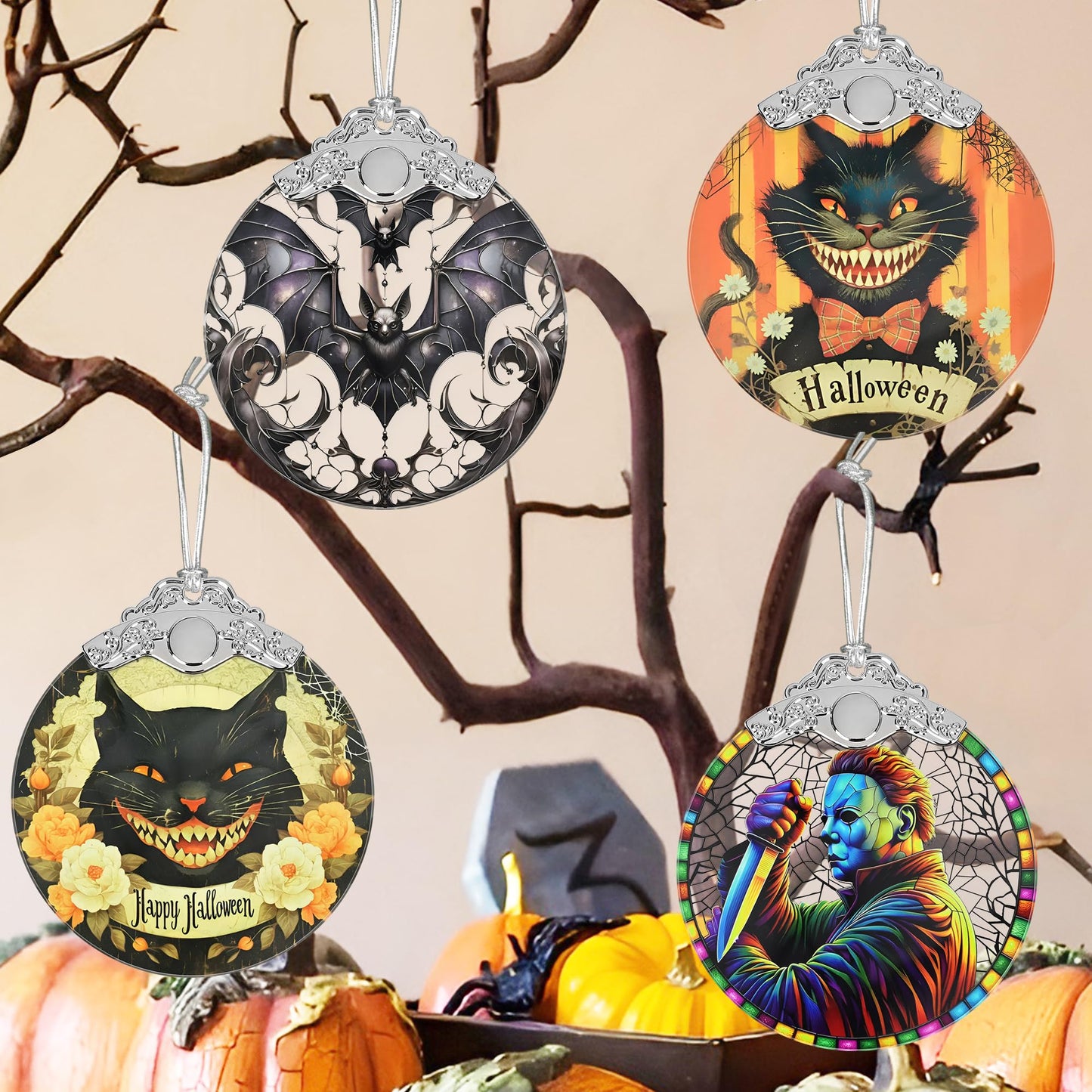 Stained Glass Horror Christmas Ornaments - Perfect for Tree & Window Decor