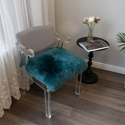 18x18 Inch (Pack 1),Peacock Sheepskin Chair Cushion Non-Slip Back Square Genuine Fur Chair Cover Silky Natural Wool