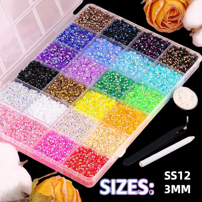 Resin AB Rhinestones 48000Pcs 48 Colors 3mm Flatback Gems Kit for Crafting, Jelly Bedazzler Supplies with B7000 Jewelry Glue Organizer Tray Tweezers Pickup Pen for Diamond Art Nail Art Shoes DIY