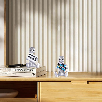 Xuanpax Adorable Tiny Desk Robot Have The Day You Deserve Resin Art Toy & Free hugs Desktop Ornament for Anxiety