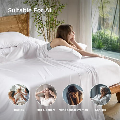 Bedsure King Size Sheet Set - Cooling Bamboo Rayon Sheets | Deep Pocket, Soft & Breathable White Bedding
