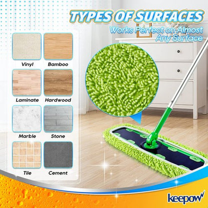 KEEPOW Reusable XL Mop Pads Compatible with Swiffer XL Sweeper, X-Large Dry Sweeping Cloths, Wet Mopping Cloths, Washable Microfiber XL Wet Pads Refills for Surface/Hardwood Floor Cleaning, 4 Pack