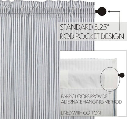 VHC Sawyer Mill Blue 2 Piece Swag Set Kitchen Curtains for Bathroom Living Room Bedroom Window Ticking Striped