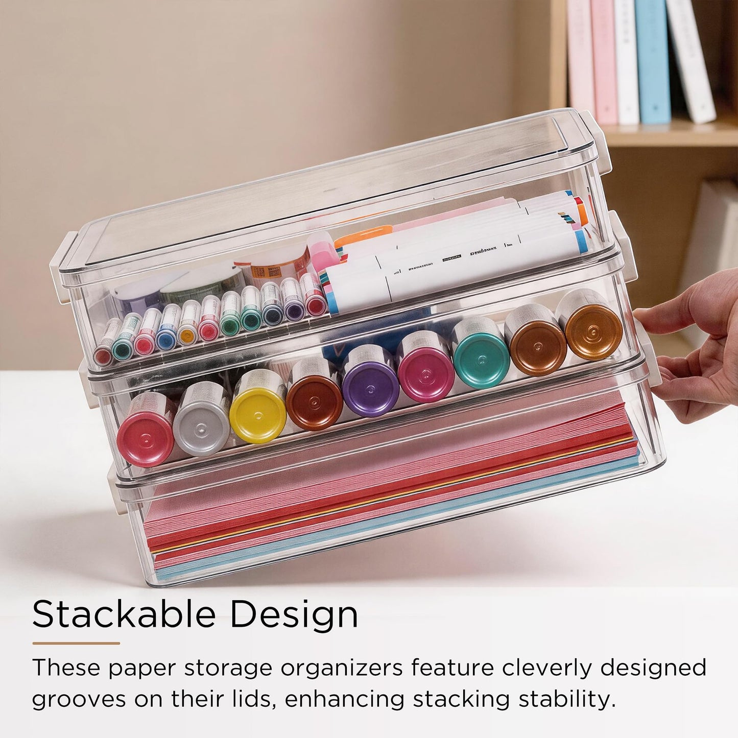 Citylife 2 PCS 6 Qt Plastic Storage Bins with Lids and Latches, Portable Stackable Storage Bins, Clear Plastic File Box for Organizing A4 Paper, Letters, Documents, Art Supplies, and Crafts