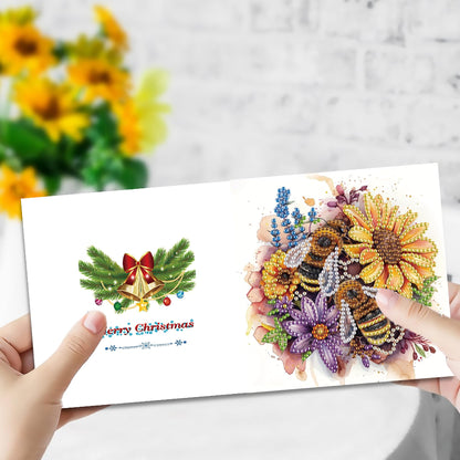 DIZAKIM 6 Pieces Christmas Theme Design Diamond Painting Greeting Card Set, DIY 5D Unique Rhinestone Art Embellishment Mosaic Christmas Greeting Card Crafts, Mosaic Handmade Creative Postcards (#10)