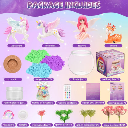 Kaivee 2 Theme in 1 Jar Light Up Unicorn Terrarium Kit & Night Light Fairy Terrarium Kit Creativity DIY Aarts Crafts for Girls Toys Ages 4 5 6 7 8 Year Old Girl Birthday Gifts