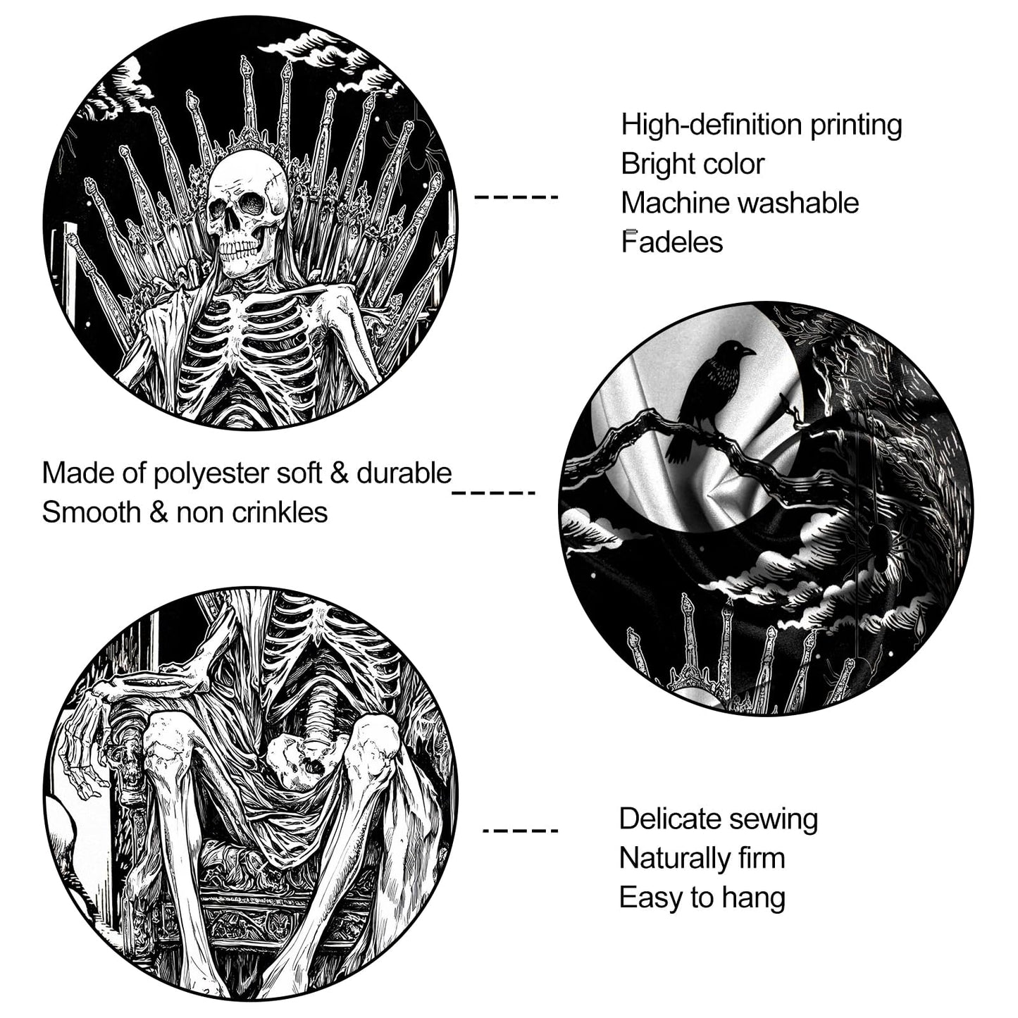 SHRAPHY Skeleton Black and White Tapestry,Grim Reaper,60X80inches