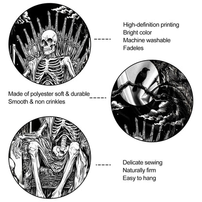SHRAPHY Skeleton Black and White Tapestry,Grim Reaper,60X80inches