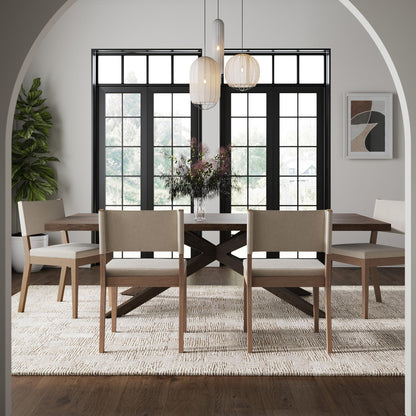 Nathan James Linus Modern Upholstered Dining Chair with Solid Rubberwood Legs in a Wire-Brushed Brown Finish, Natural Flax/Brown, Set of 4