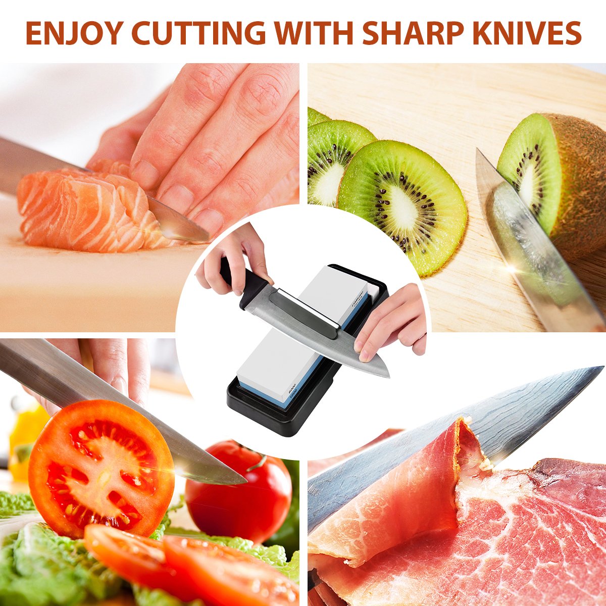 Knife Sharpening Stone Set,Whetstone Dual Sided 1000/6000 Grit Waterstone with Angle Guide Non Slip Rubber Base Holder, Knife Sharpeners Tool Kit for Kitchen Hunting (Blue + black)