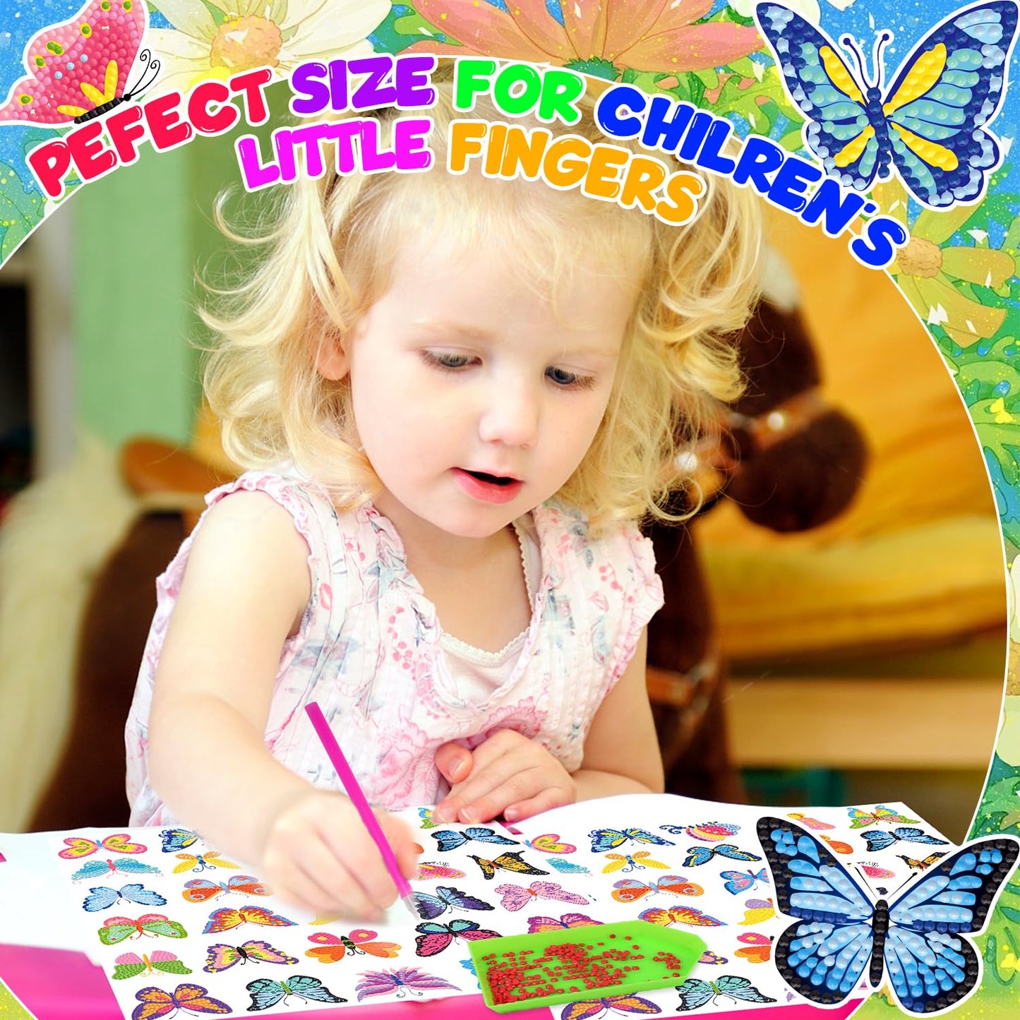 Labeol Diamond Art Kits for Kids Boys and Girls Ages 6-8-10-12 Easy to DIY Creative Diamond Art Sticker Craft by Numbers Kits for Kids and Adult Beginners (Butterfly)