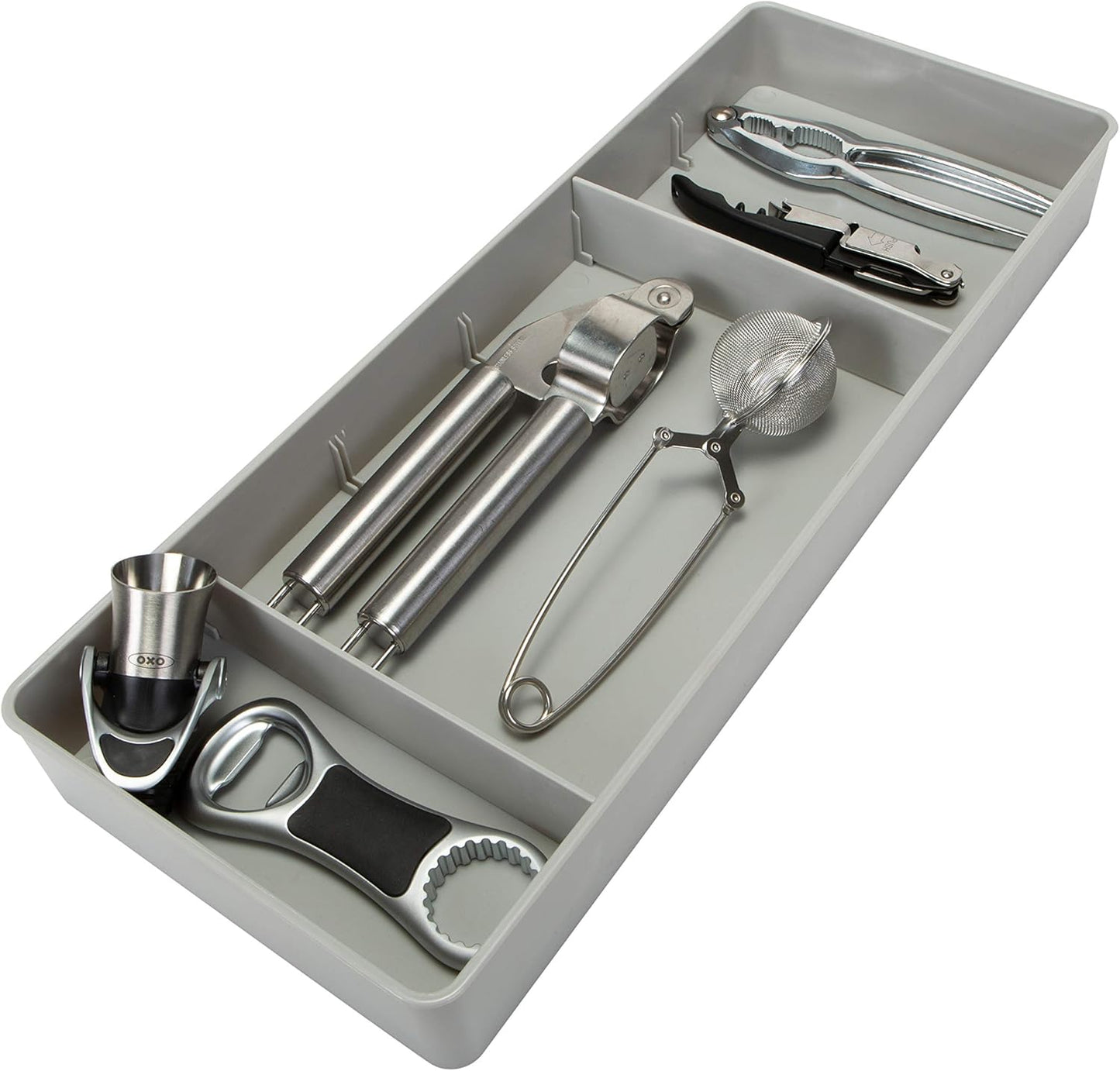 Kitchen Details 3 Compartment Adjustable Drawer Organizer | Utensil & Gadget Holder Tray | Cabinet & Storage