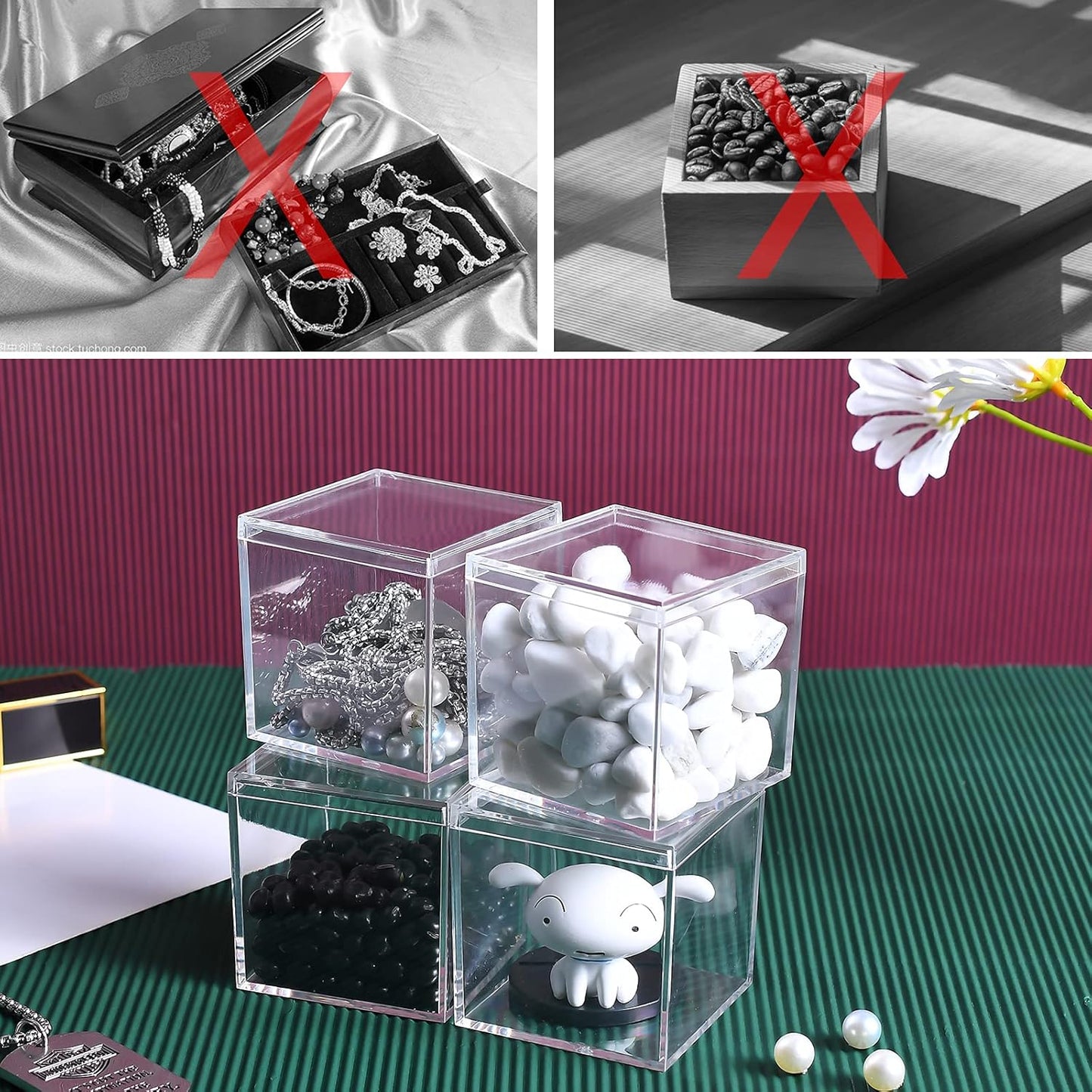 Acrylic Box with Lid, 4 Pack Small Square Container 2.2x2.2x2.2 Inch for Candy, Pill, and Tiny Jewelry Storage