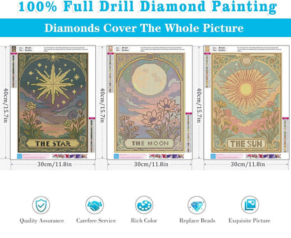 Zythron 3 Pack Tarot Diamond Art Kits for Adults,Sun Moon Star Diamond Painting Kits for Adults Beginner DIY 5D Full Drill Gem Art Painting Kit for Home Wall Decor Gifts 12x16 in