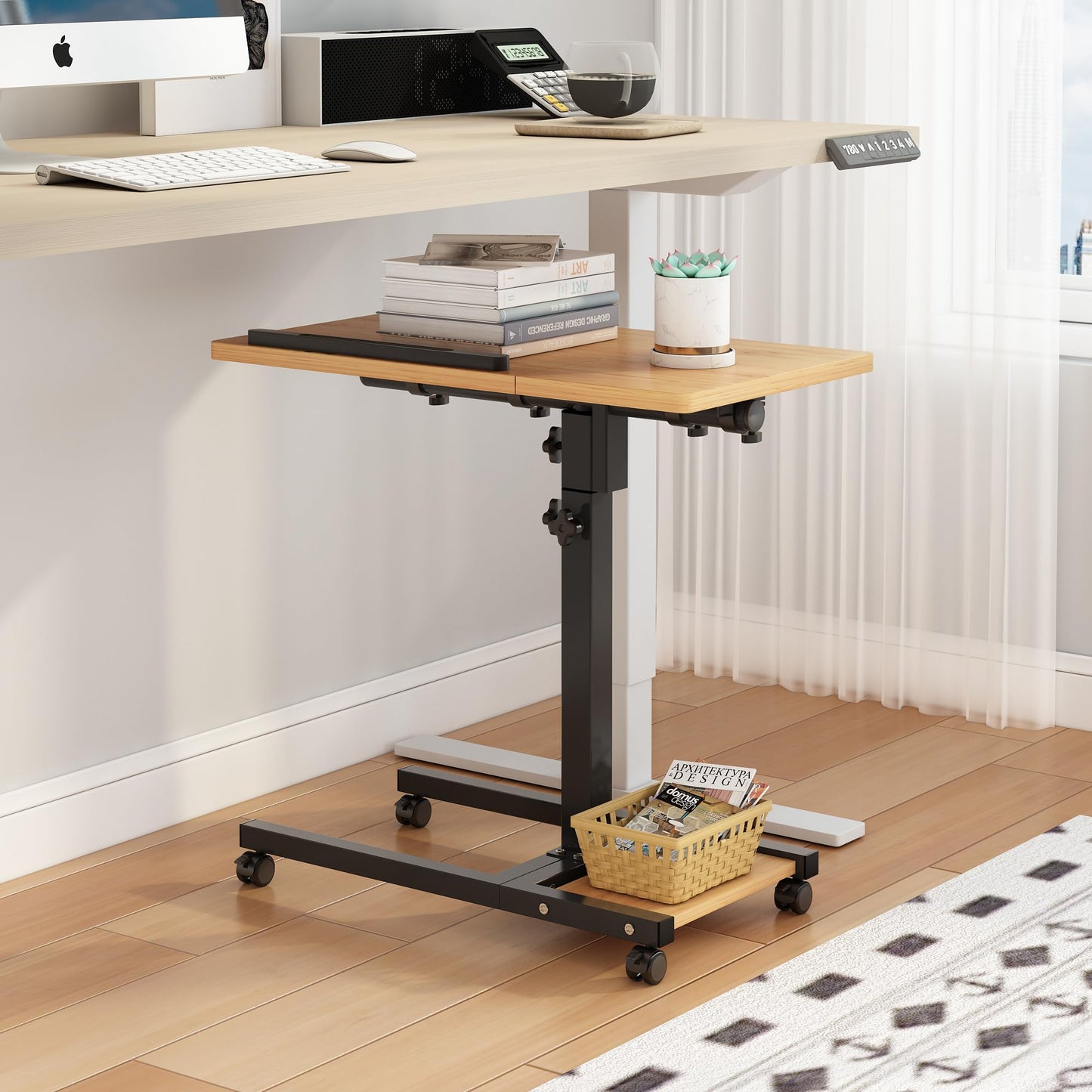 TigerDad Mobile Adjustable Height Laptop Stand PC Computer Portable Notebook Swivel Laptop Desk Rolling Table Desk Cart Tiltable with Wheels Casters& Mouse Pad Table