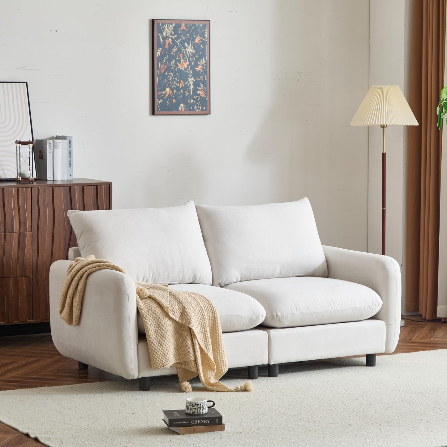 Christopher Knight Home Bricez 69" Loveseat, Upholstered Sofa, Modular Couch, Oversized Loveseat, Spacious Seating Sofa Couch, Comfort Sectional Corner Wooden Chair for Living Room Home Office, White