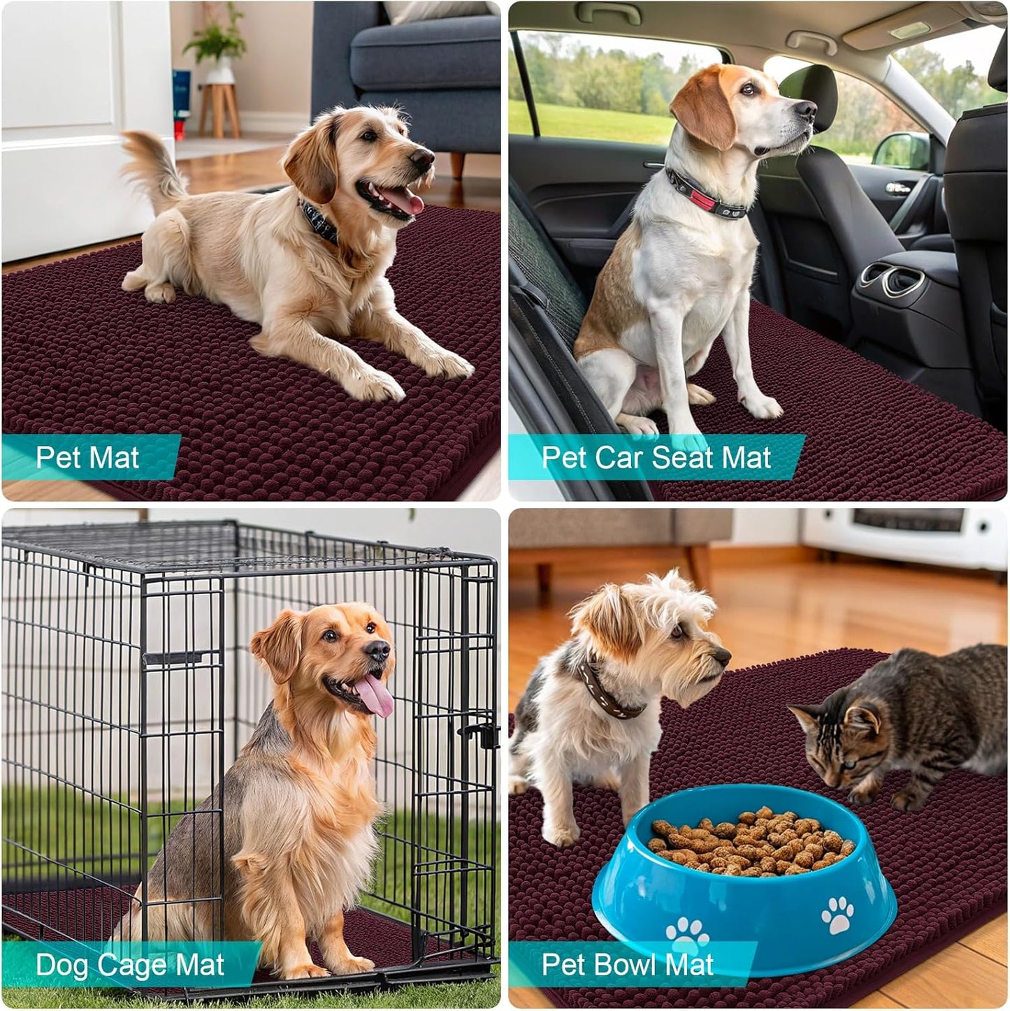 OLANLY Dog Door Mat - Absorbent Non-Slip Chenille Mud Mat for Muddy Paws | 47x32, Quick Dry, Russet