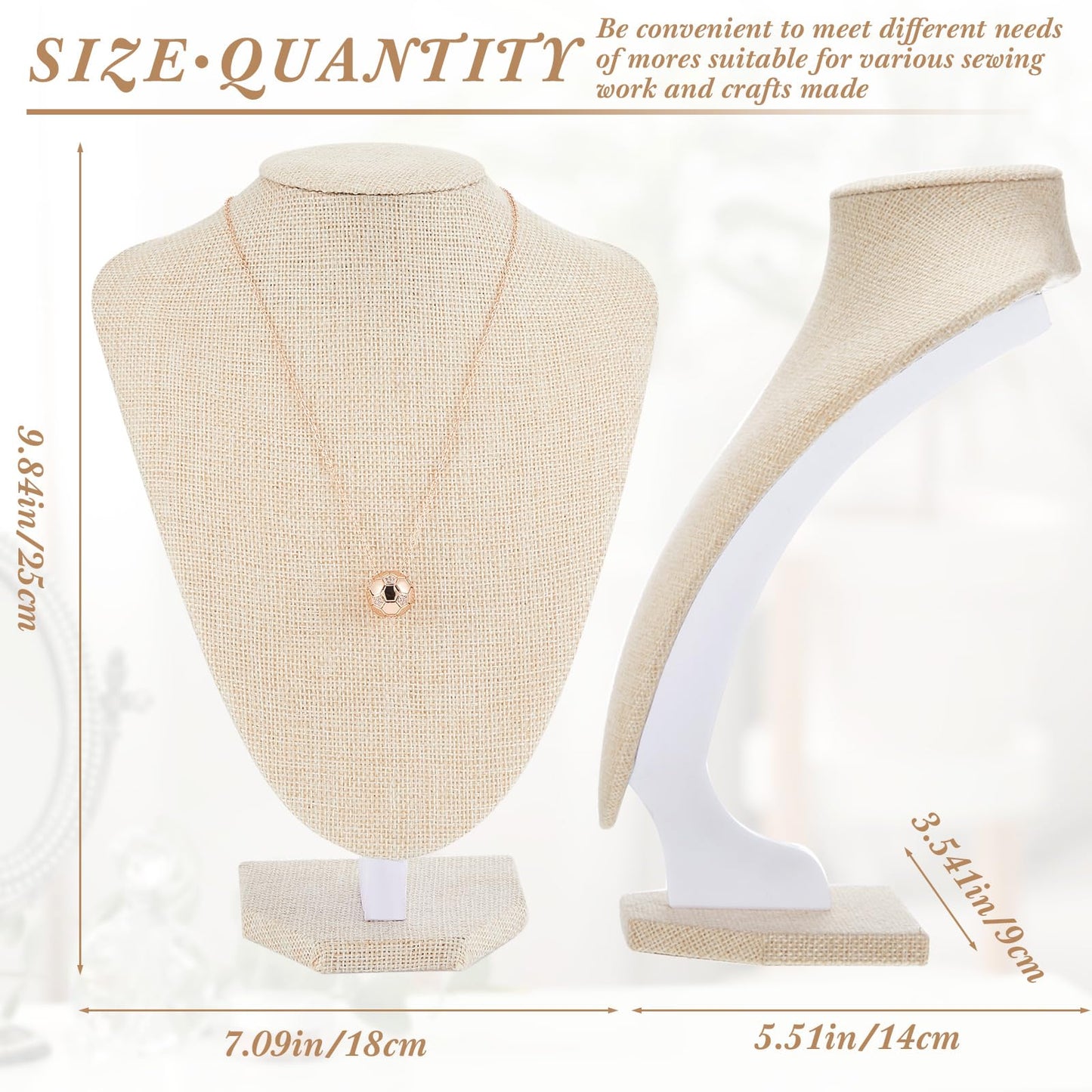 Huquary 6 Pcs Necklace Display Stand Necklace Holder Jewelry Bust Display Stands for Selling Home Store Trade Shows Photography Props Retail(Flaxen,Linen)