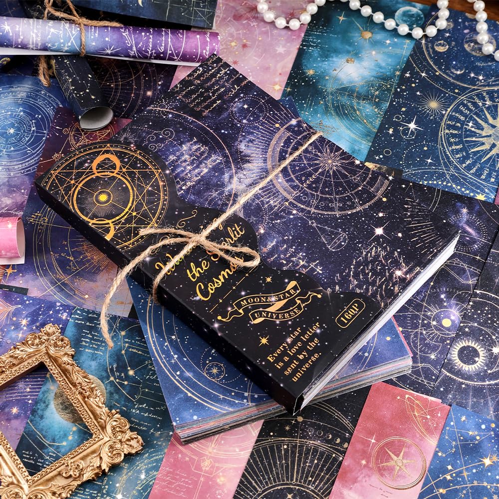 icceemee 160 Sheets of Starry Sky Scrapbook Paper, journaling Scrapbook Supplies Craft Collage Paper Set, Junk Journal Bullet Journal Poster Room Decor for Card Making Decorative Gifts