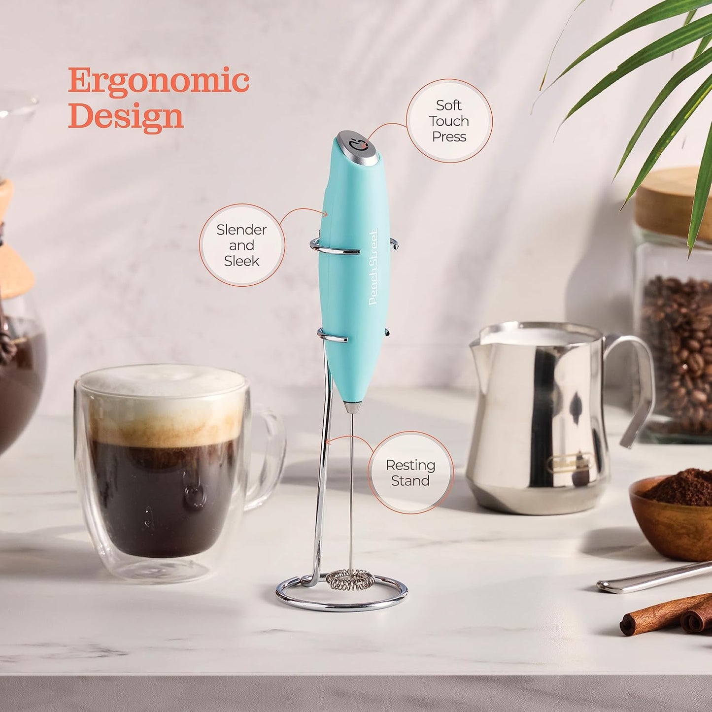 Powerful Handheld Milk Frother, Mini Battery Operated Milk Foamer with Frother Stand for Coffee, Lattes, Cappuccino,