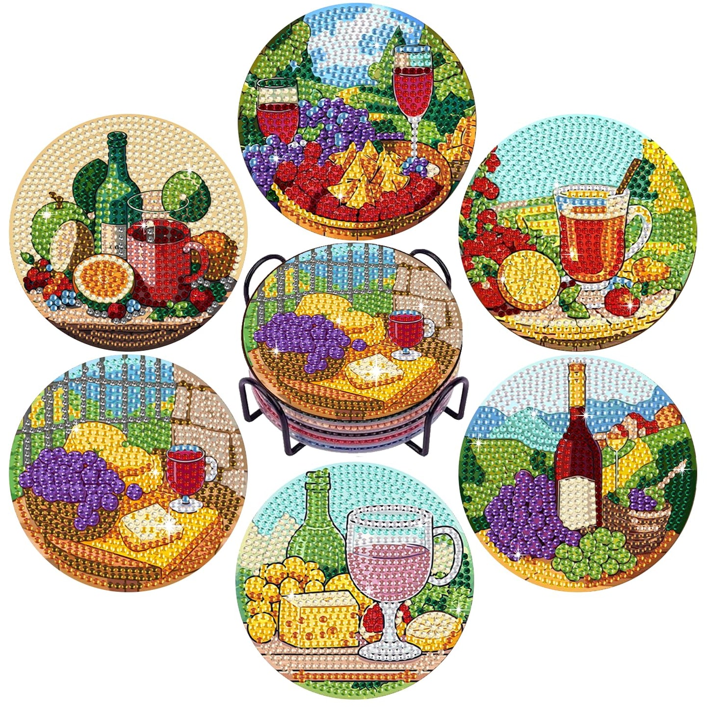 Leatrice Diamond Art Coasters Set of 6, Small Diamond Painting Kits for Adults Beginners Women, Funny Arts Supplies for Kitchen Decor Grape