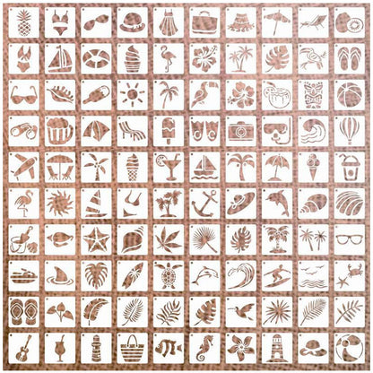 100 Pcs Stencils for Painting on Wood Reusable Stencil Crafts Drawing Templates Floral & Botanical Templates for DIY Art, Home Decor, Wood, Glass, Fabric (2x2 Inch, Hawaiian)