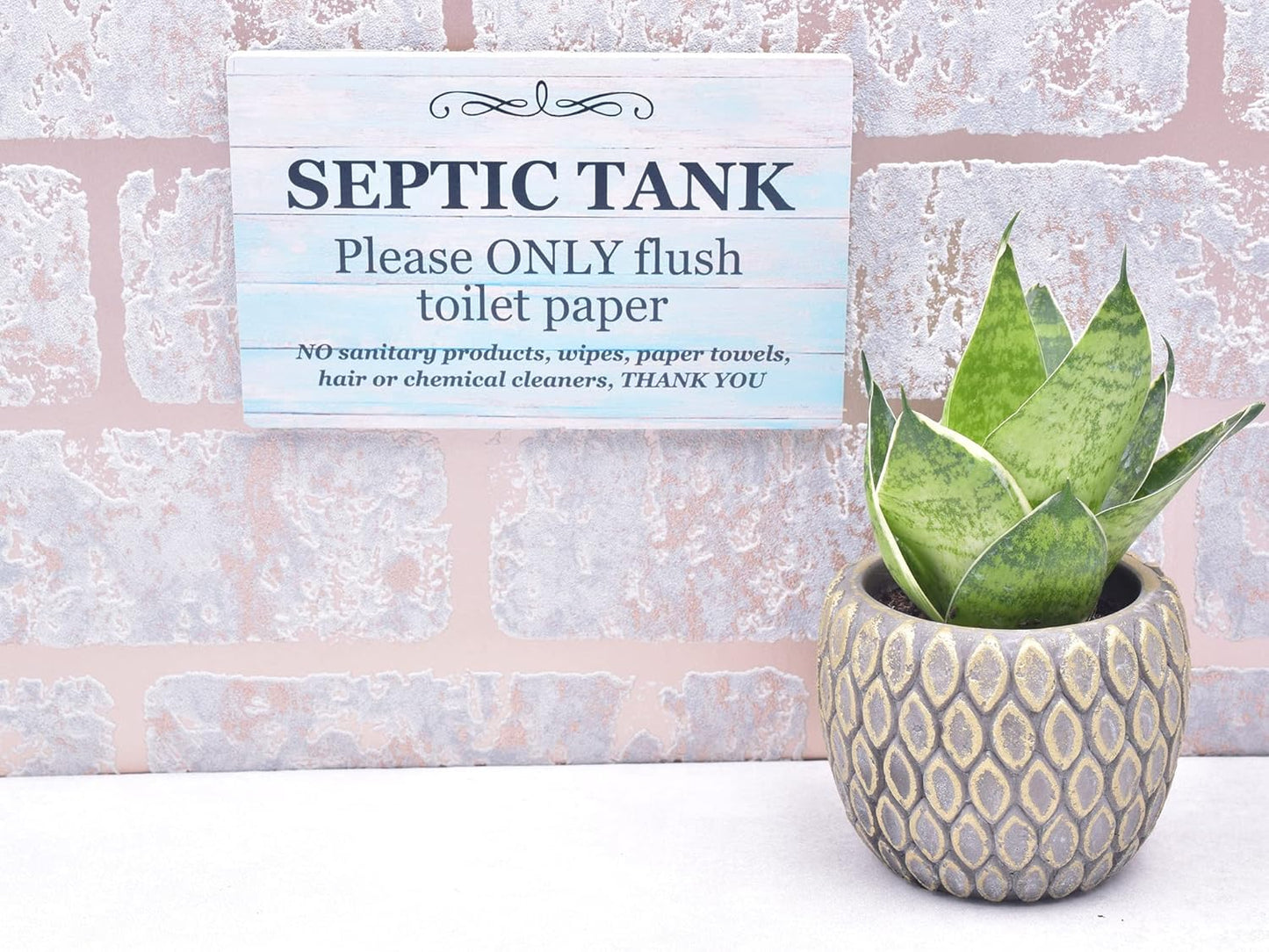 Septic Tank Sign - Adhesive Plaque for Restroom, Bathroom, Toilet, Loo, W.C, Light Blue Foamex Board