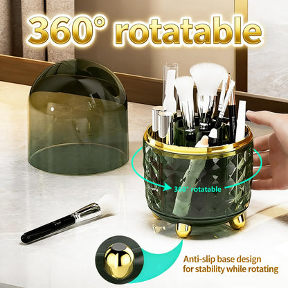 GOTOBA 360° Rotating Dust-Proof Multi-Purpose Storage Organizer - Perfect for Silverware, Utensils (Forks, Knives) & Makeup Brushes, Countertop Holder for Kitchen & Vanity