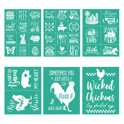 BOOLOOEN Farmhouse Silk Screen Stencil 6pcs,Farm Animals Theme Silk Screen Stencil Self-Adhesive Stencils Reusable for Wood, Pillow, Wall DIY Home Decor 8.5 * 11inch