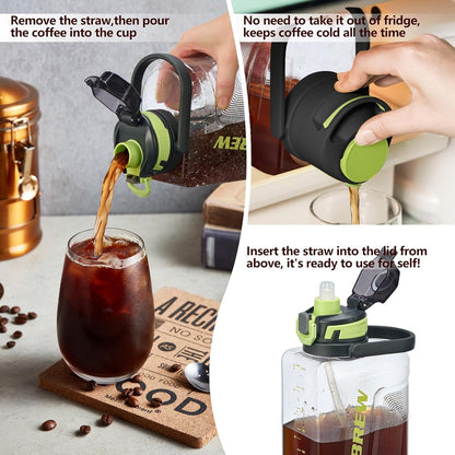 Cold Brew Coffee Maker, 68oz Iced Coffee Pitcher with Filter, Airtight & Leak-Proof Coffee Barrel in Black