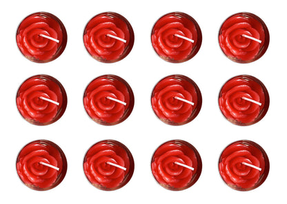 Rose Tealight Candles,12 Pieces Handmade Delicate Flower Candles with 100PCS Silk Rose Petals,Mini Candle Discs for Weddings,Anniversaries, Birthdays,Home Decoration,Spa,Relaxation (Red)