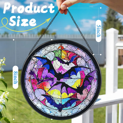 8 Inch Stained Glass Suncatcher Ornament, DOUHASU Bat Sun Catchers Indoor Window, Stained Glass Window Hanging, Home Decor, Bat Lovers Gifts for Him, Men