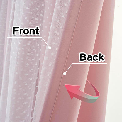 MYSKY HOME Pink Blackout Curtains - Double Layer Polka Dot Drapes for Girls' Bedroom | 52x84 Inch, 2 Panels