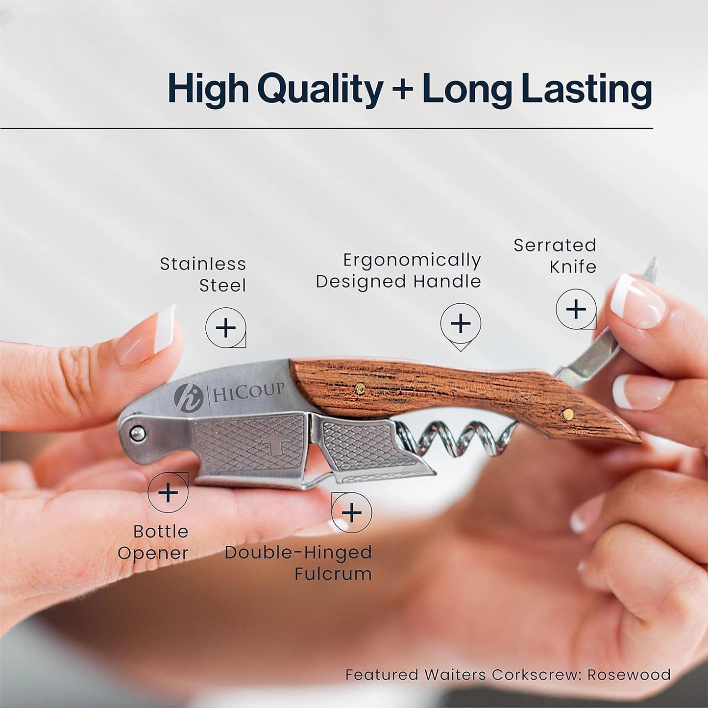 Hicoup Wine Opener - Professional Corkscrews for Wine Bottles with Foil Cutter & Cap Remover - Manual Wine Key for Home