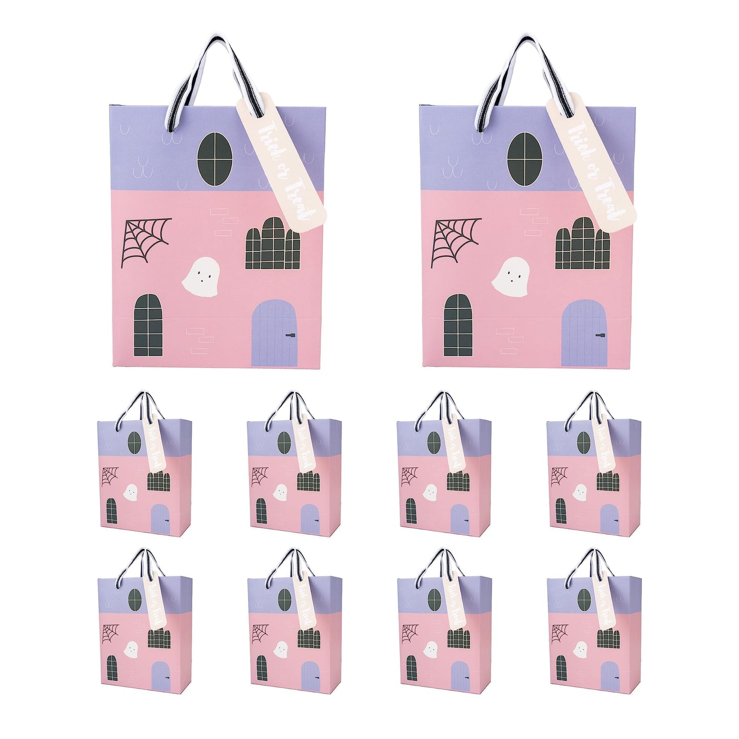 Cheerland Clearance Halloween Party Favor Paper Bags Pastel Pink Purple Hunted House Ghost Halloween Bags Trick or Treat Bag for Spooky Birthday Baby Shower Cosplay Christmas Bags Party Supplies