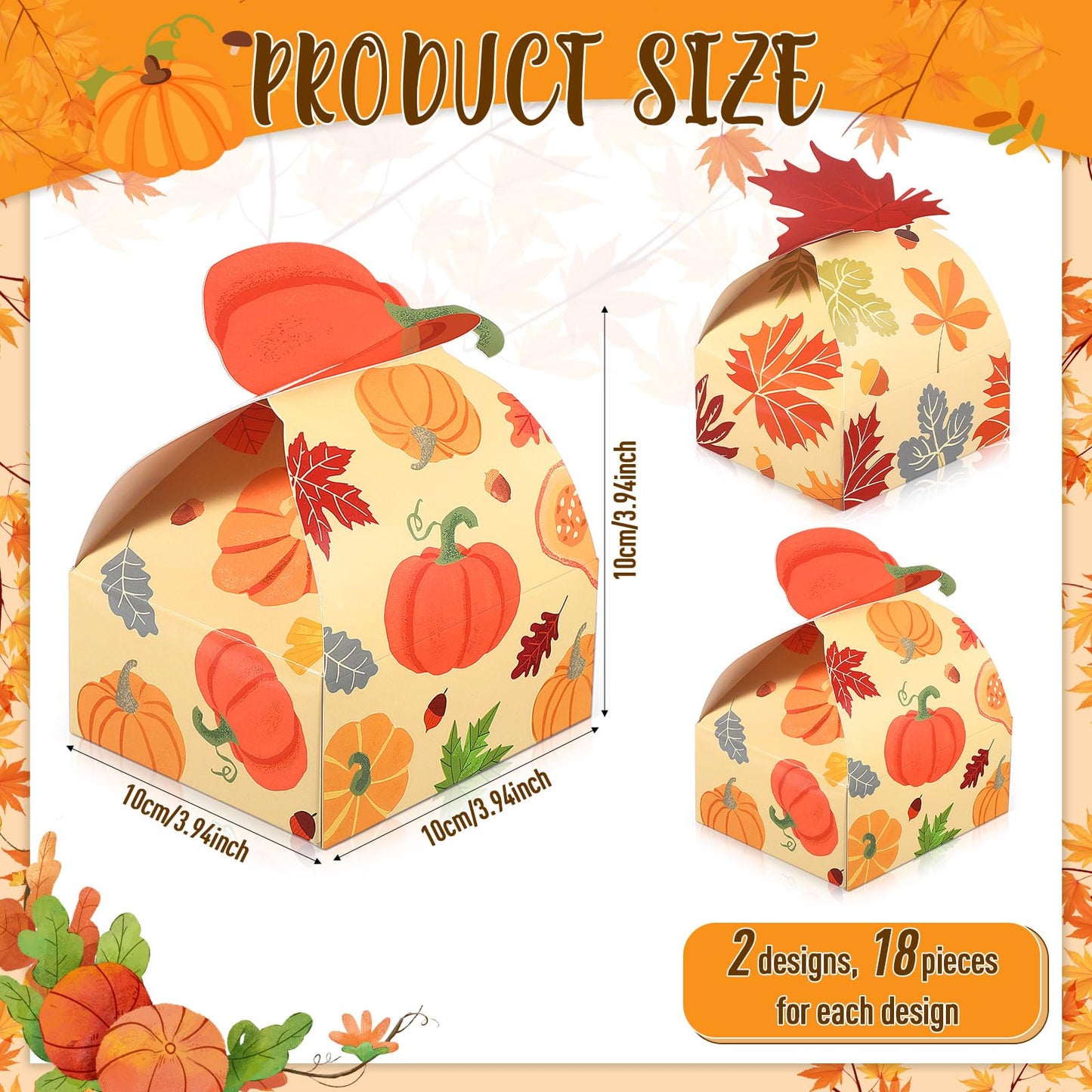 Pasimy 36 Pack Fall Party Favor Boxes Pumpkin Maple Leaf Paper Candy Treat Boxes for Thanksgiving Autumn Harvest Halloween Birthday Party Favor Gifts Decorations