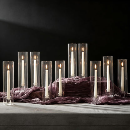NUPTIO Taper Candle Holders Glass: Set of 10 Hurricane Candlestick Holder Bulk - Candle Stick Stand with Cylinder Sleeves for Thanksgiving Chrstmas Birthday Party Decor