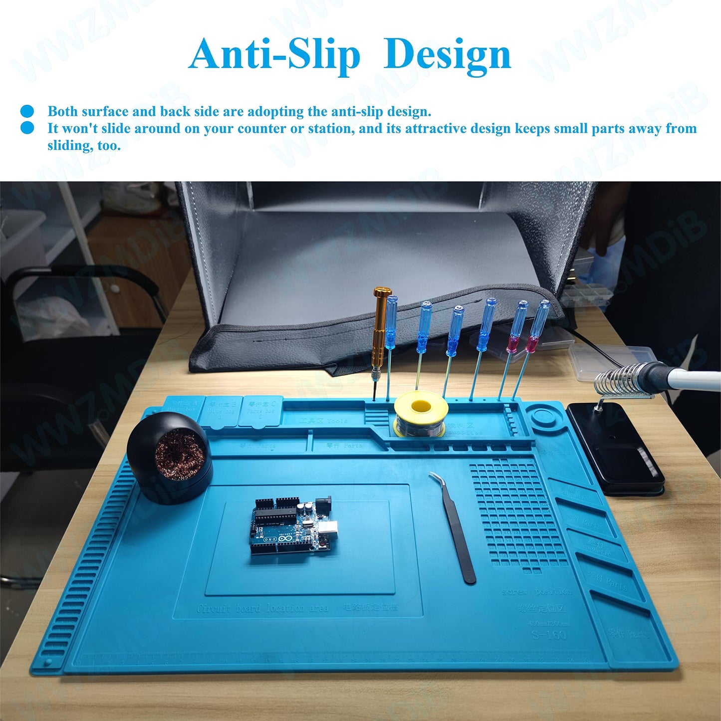 WWZMDiB Heat Resistant 932°F Silicone Magnetic Soldering Work Mat（S-180【21.6 x 13.8” / 55 x 35cm】）