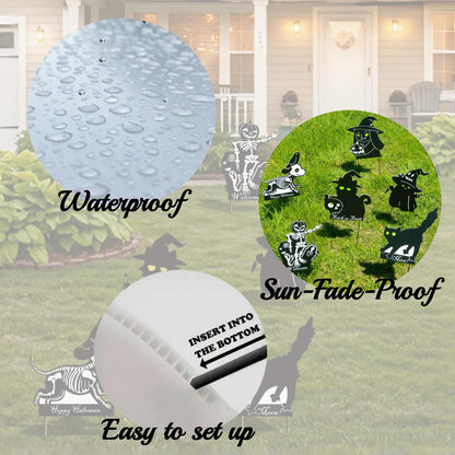 Liferyx Halloween Decoration Outdoor, 6 Packs Cute Yard Sign Black Cat, Skeleton, Witches, Dog & Ghost Silhouette, Waterproof Lawn Decoration Yard Decor Stakes with Glow in Dark Eyes