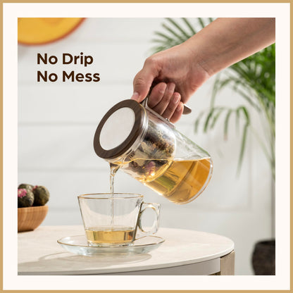 WOLTBLOOM Enchanti Glass Teapot with Infuser - Magic Tea Pot for Loose Leaf Tea - Borosilicate Glass Tea Maker with Heat-Resistant Handle - Gift Box & Writable Card - 800ML (27oz)