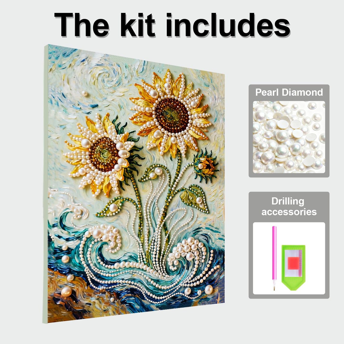 DIY Diamond Pearl Painting Kit for Adults, Sunflower 3D Pearl Painting Craft with Wooden Frame 15.75x19.69 inch, Beginner Friendly Home Wall Decor Art, Gift for Women Men Housewarming