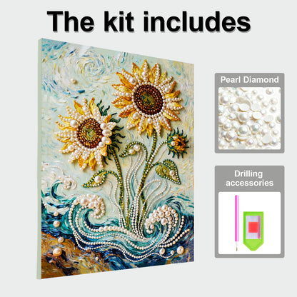 DIY Diamond Pearl Painting Kit for Adults, Sunflower 3D Pearl Painting Craft with Wooden Frame 15.75x19.69 inch, Beginner Friendly Home Wall Decor Art, Gift for Women Men Housewarming