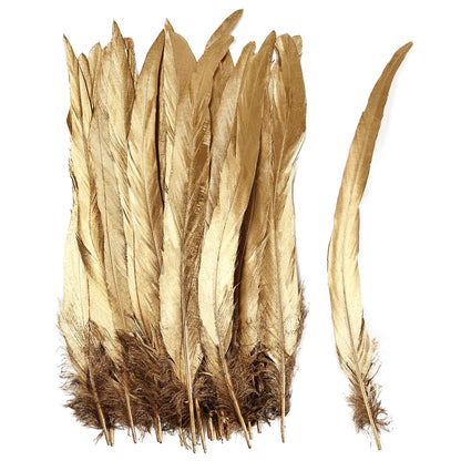 iHUFeather Natural Rooster Tail Feathers 50pcs 10-12inch Long Rooster Coque Tail Feathers Bulk for DIY Crafts Costume and Halloween Party Performances Decoration(Gold)