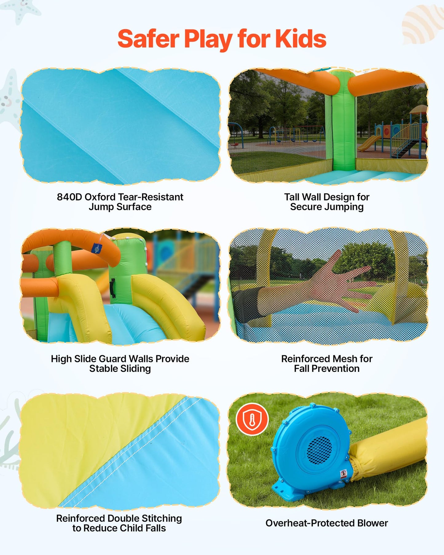 VEVOR Bounce House for Kids, Inflatable Bounce House with Air Blower, Water Slide, Bouncer Castle with Castle Bounces, Basketball Hoop, Splash Pool & Water Ring Toss, for 3 to 4 Kids Ages 3 to 8