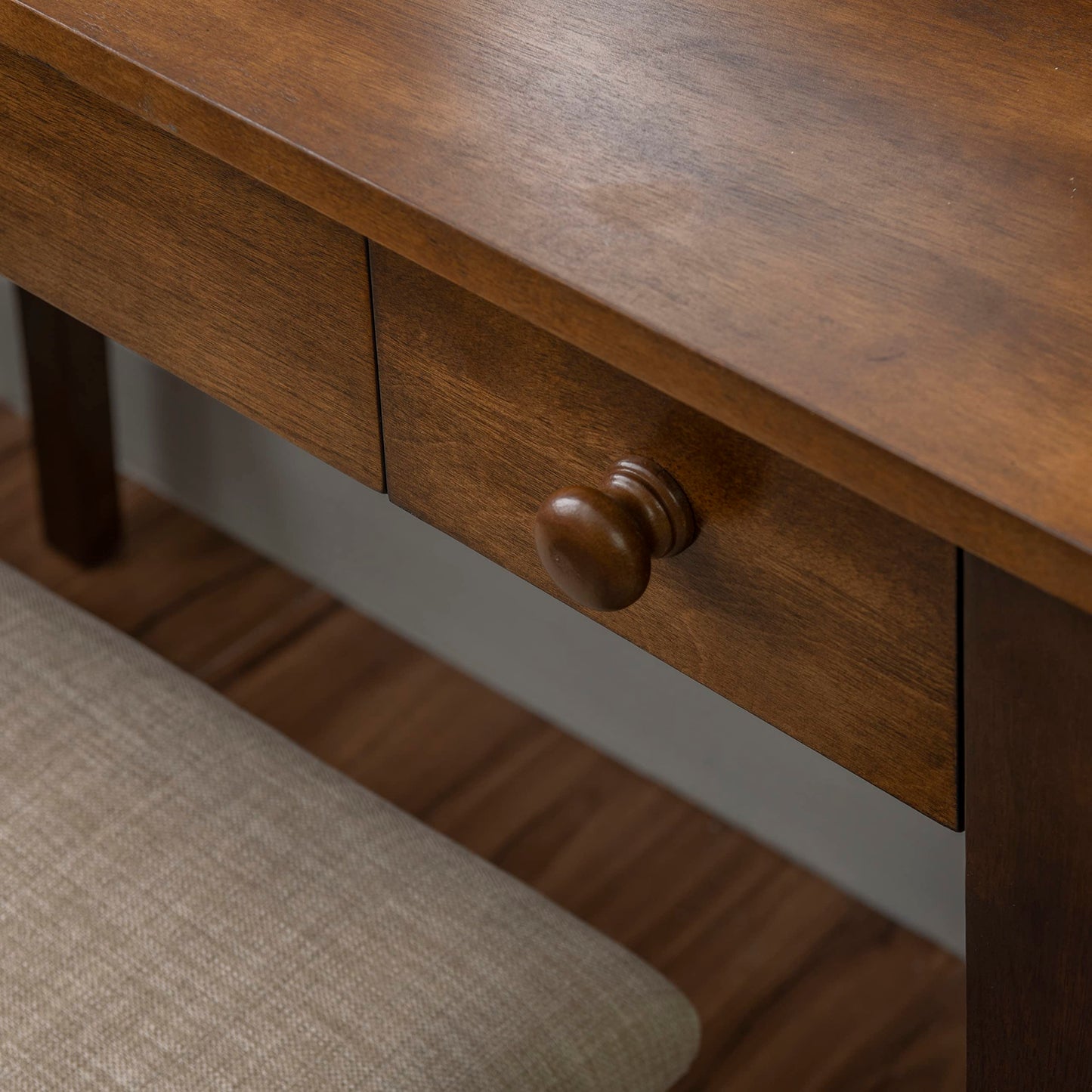 Linon MidCentury Walnut Upholstered Seat Beverly Vanity Set, Medium